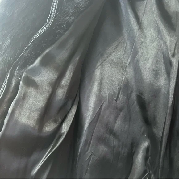 Rabbit Fur Zip Up Mob Wife Fur Coat With Tail Tassels Black M - Picture 10 of 15